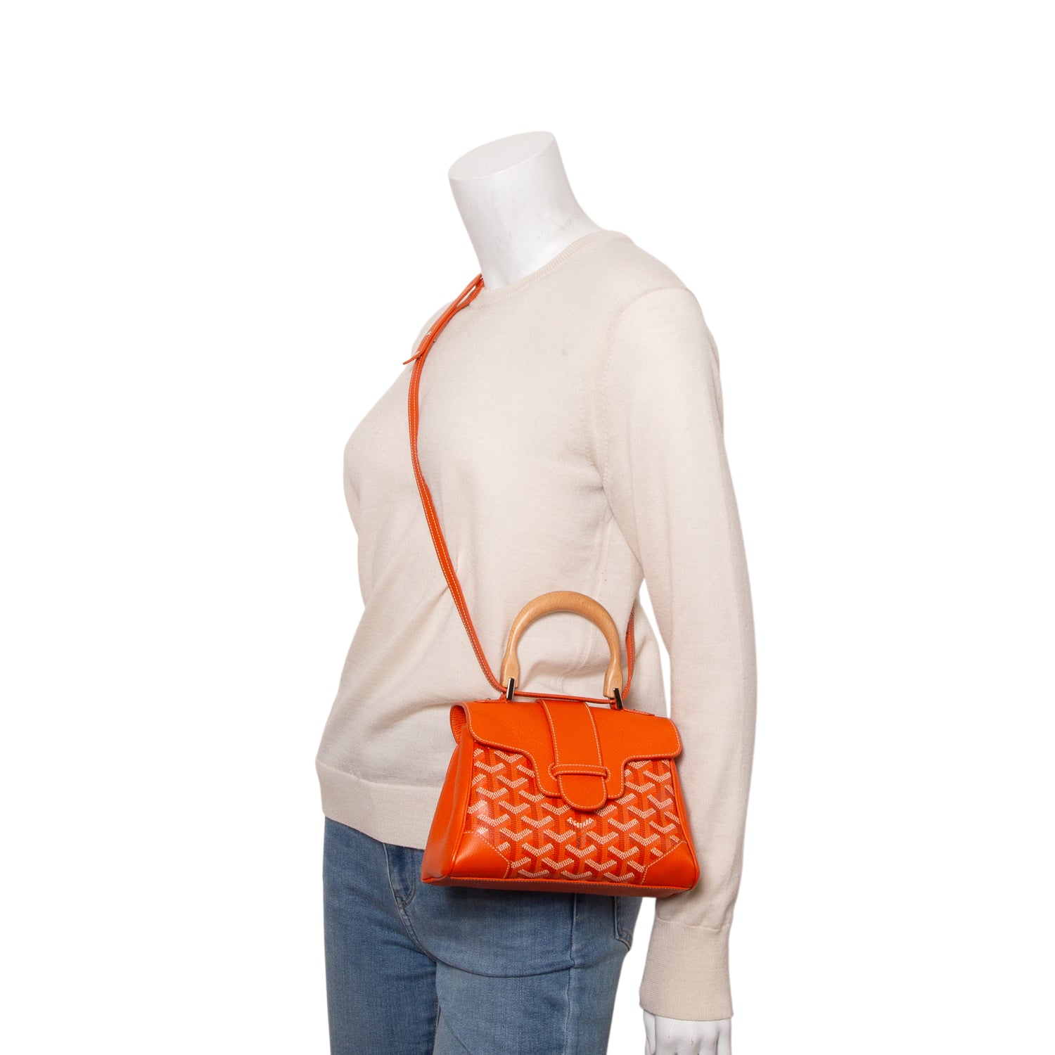 Goyard 2023 Orange Leather & Goyardine Canvas Saigon Souple Mini Bag w/ Box & Strap