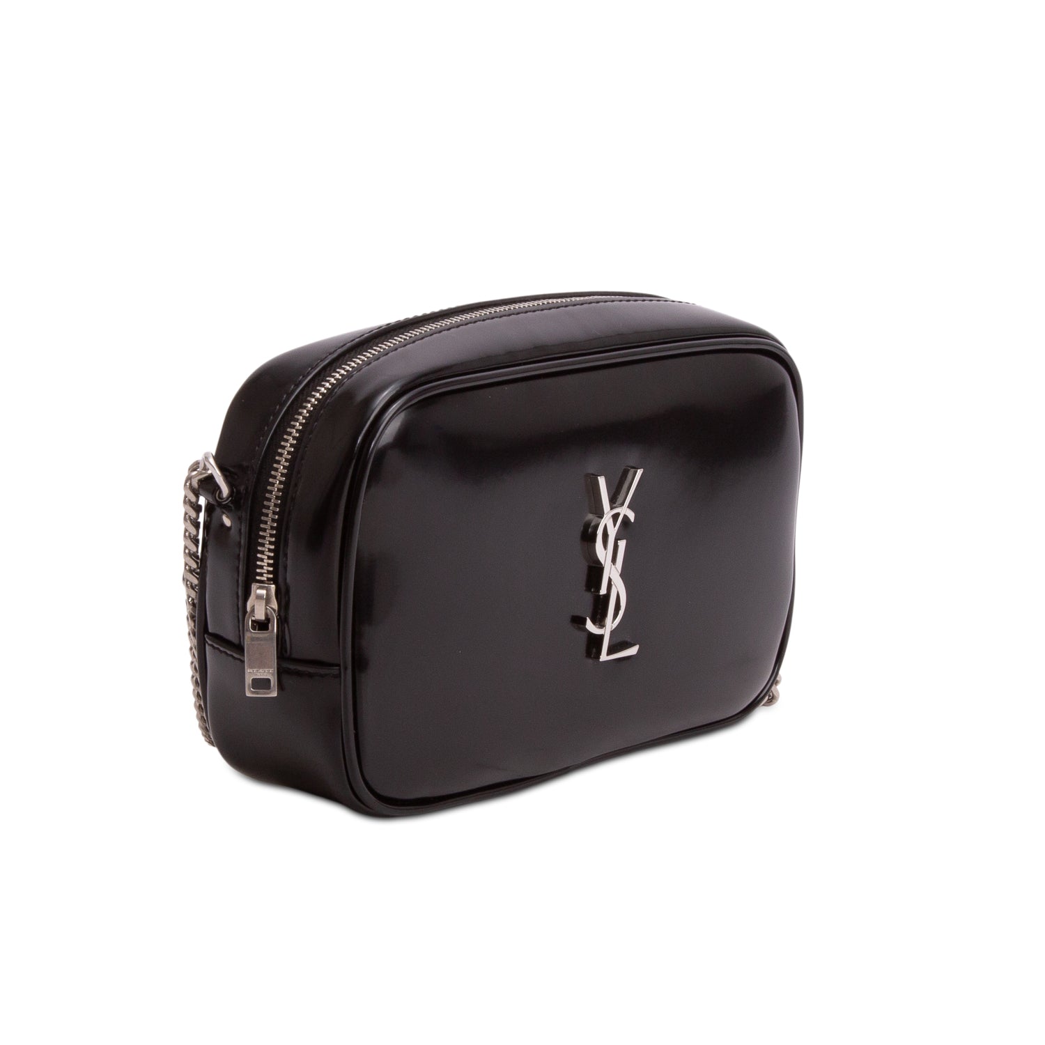 Saint Laurent 2023 Black Shiny Calfskin Monogram Mini Lou Camera Bag w/ Box
