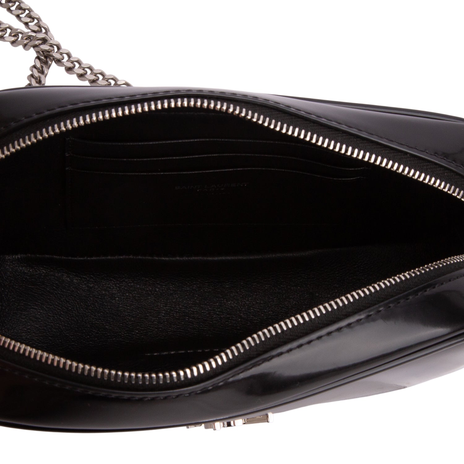 Saint Laurent 2023 Black Shiny Calfskin Monogram Mini Lou Camera Bag w/ Box