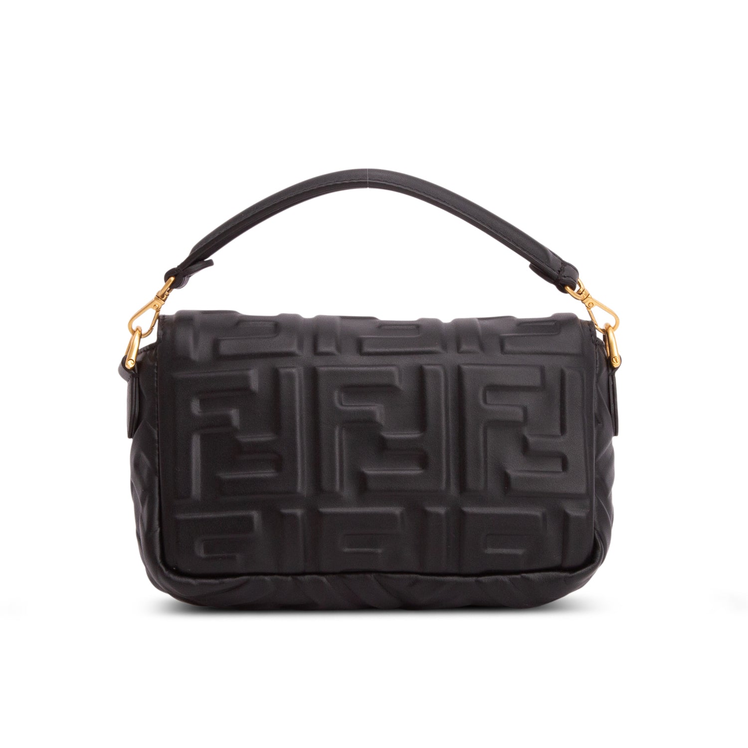 Fendi 2026 Black Nappa Mini FF Embossed Baguette w/ Box, Straps & Receipt