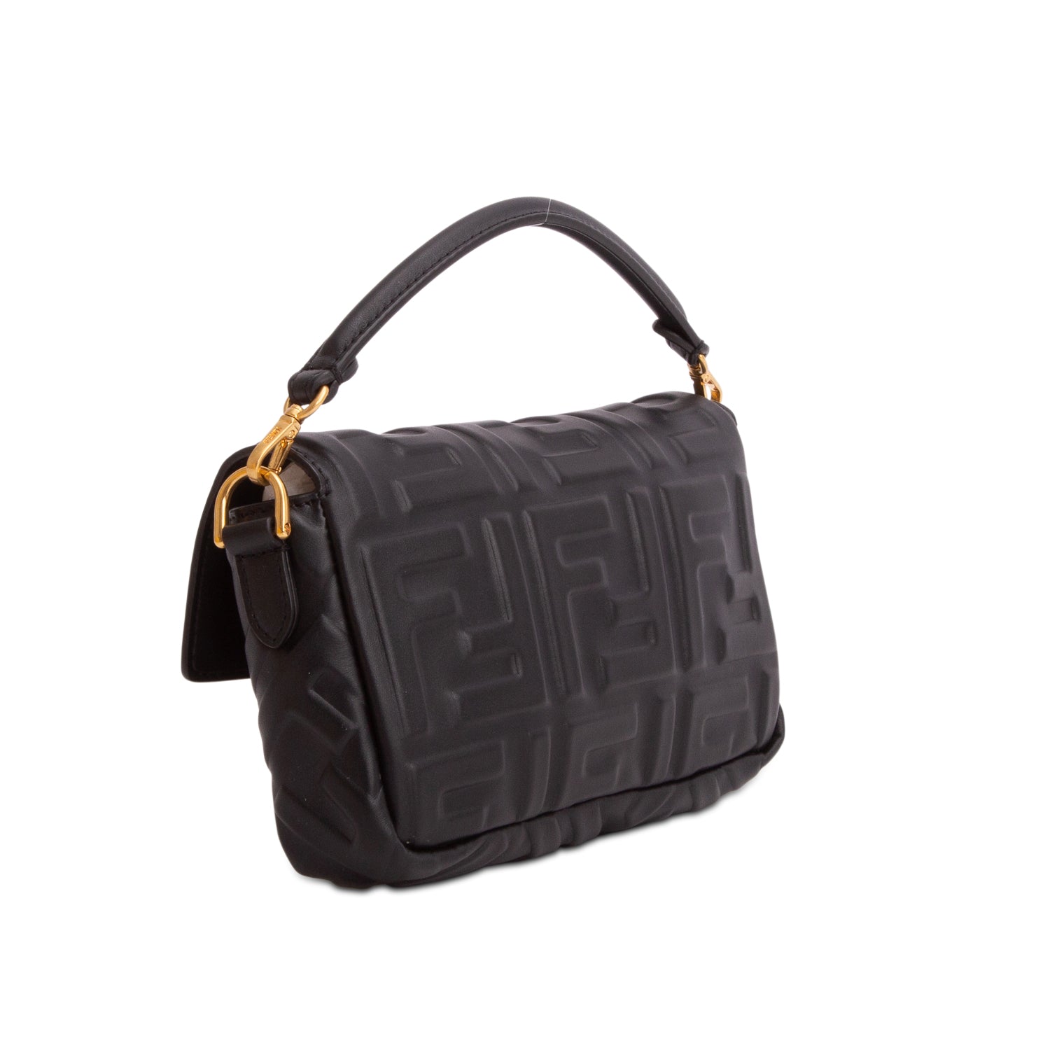 Fendi 2026 Black Nappa Mini FF Embossed Baguette w/ Box, Straps & Receipt