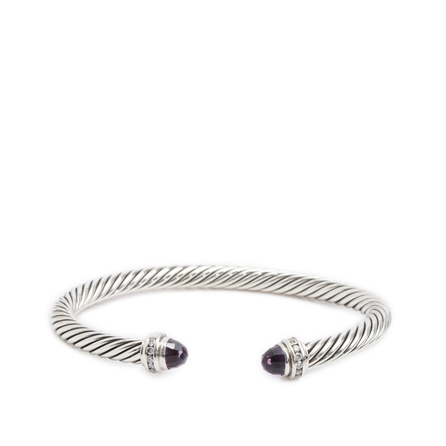 David Yurman Sterling Silver Amethyst & Diamond 5 MM Cable Cuff Bracelet