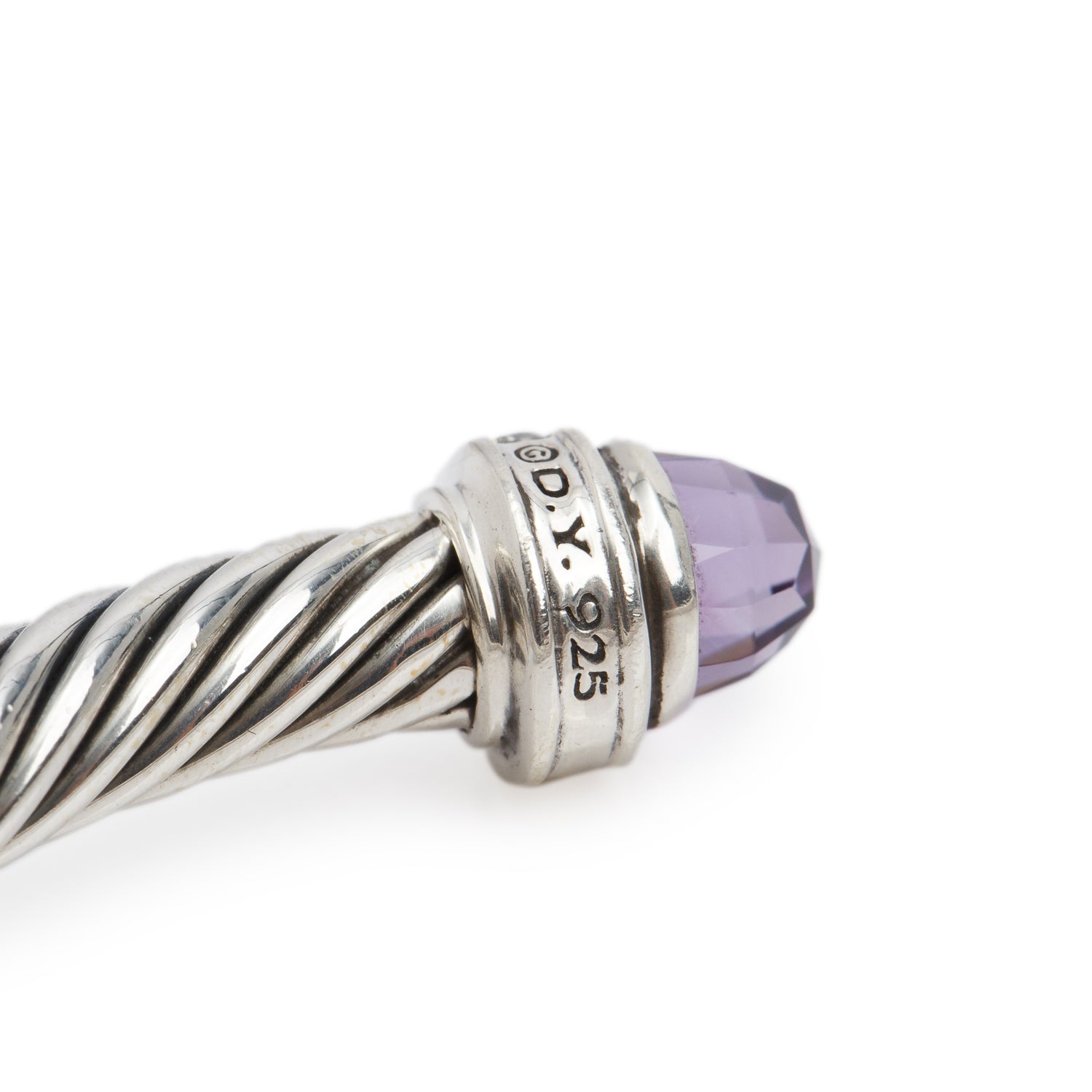 David Yurman Sterling Silver Amethyst & Diamond 5 MM Cable Cuff Bracelet