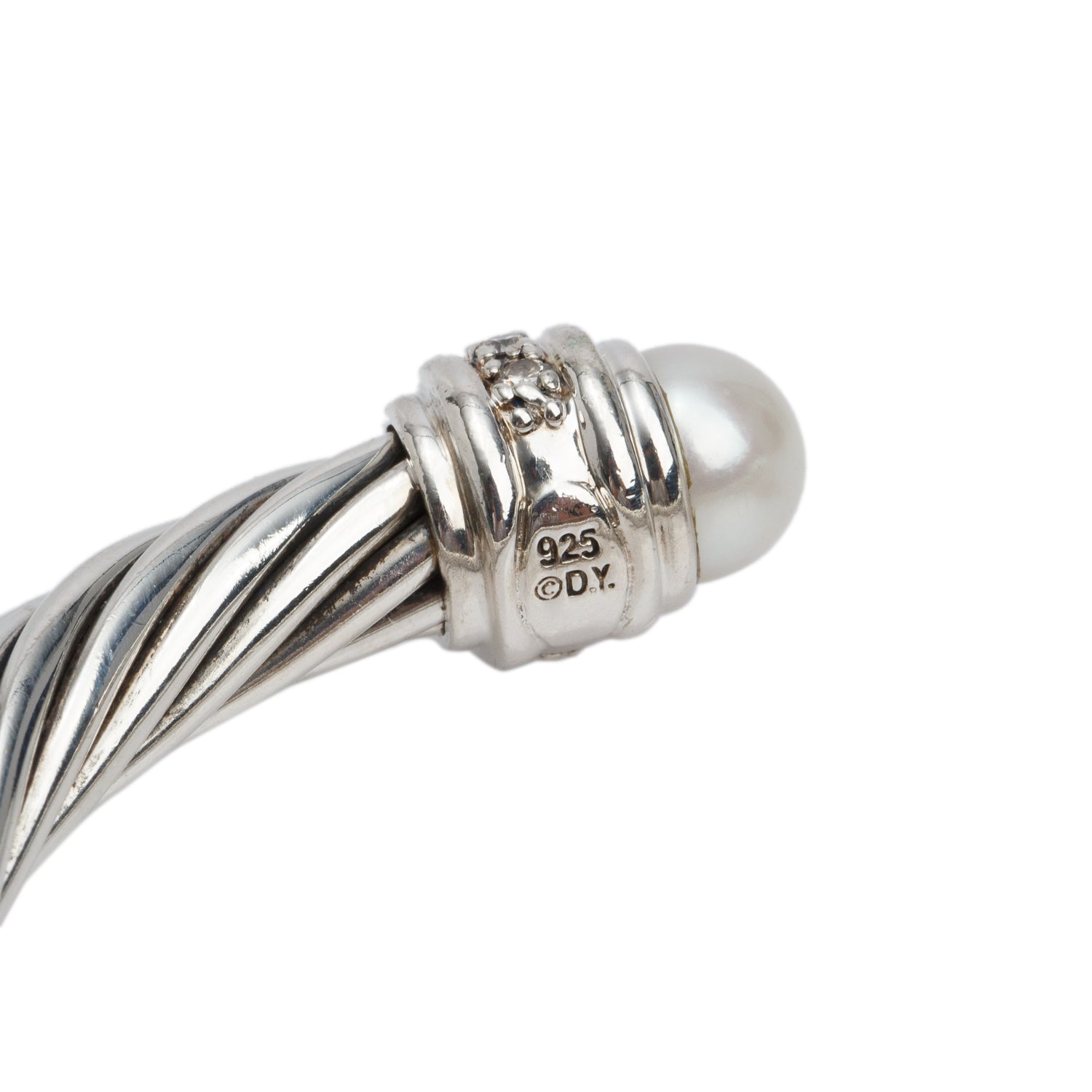 David Yurman Sterling Silver Pearl & Diamond 7MM Cable Cuff Bracelet