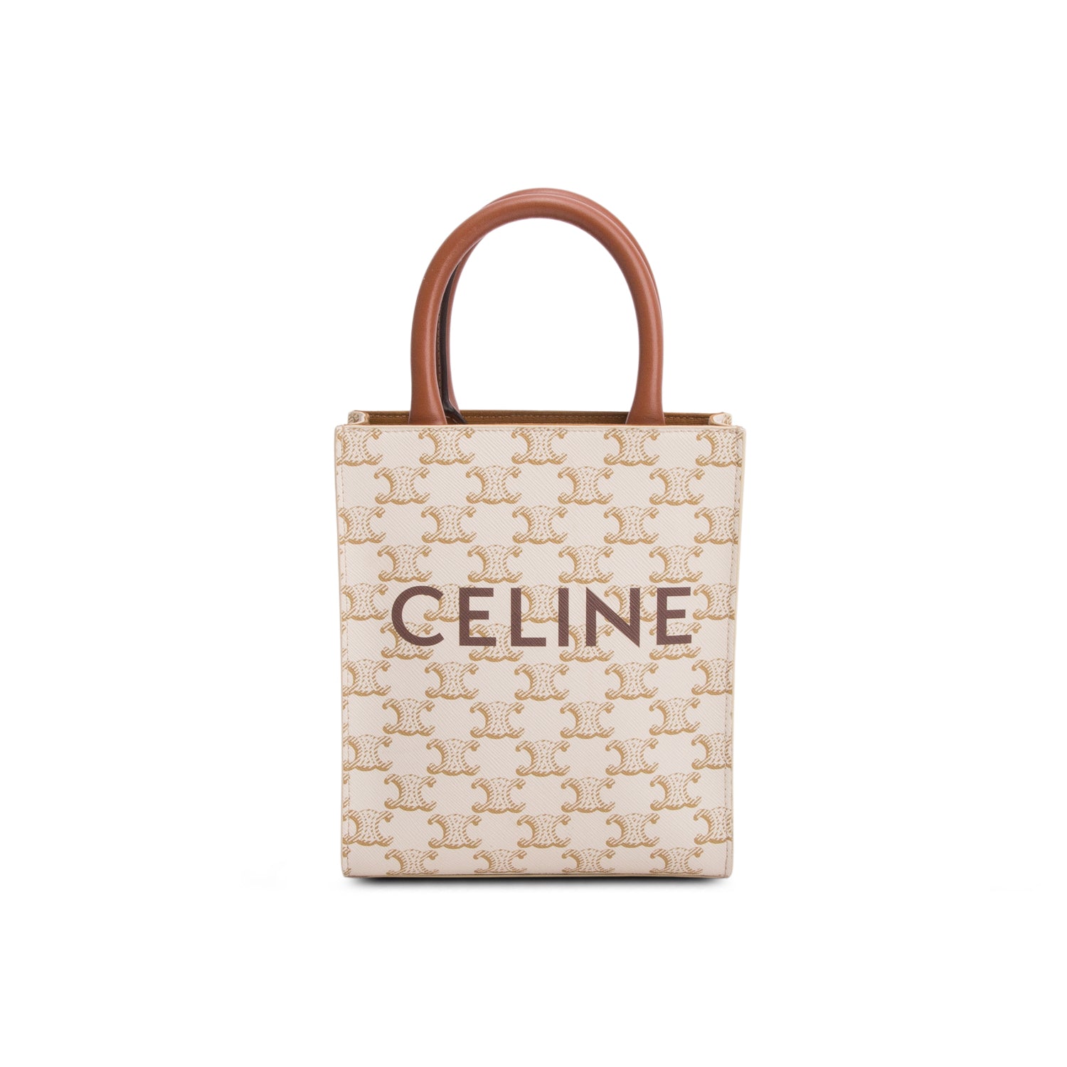 Celine 2021 White Triomphe Canvas Calfskin Mini Vertical Cabas w/ Strap
