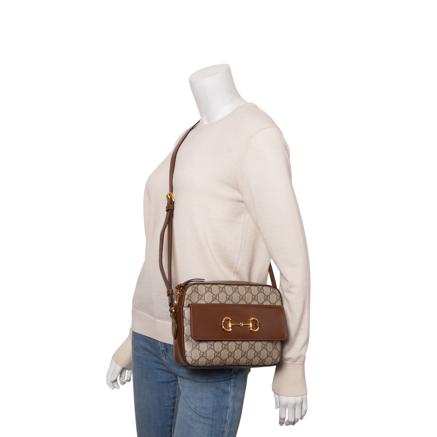 Gucci Brown GG Supreme Monogram Small Horsebit 1955 Shoulder Bag