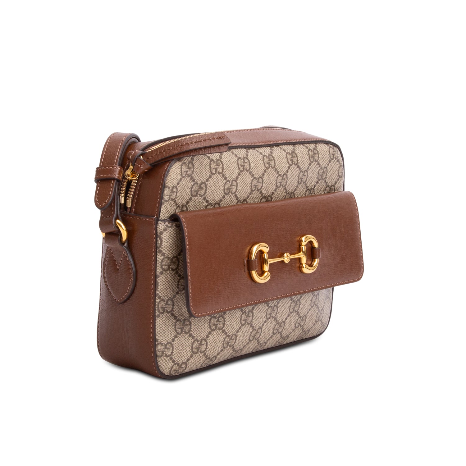 Gucci Brown GG Supreme Monogram Small Horsebit 1955 Shoulder Bag
