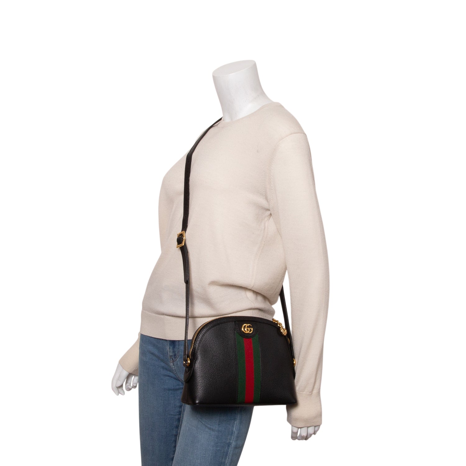 Gucci Black Dollar Calfskin Web Small Ophidia Dome Crossbody Bag