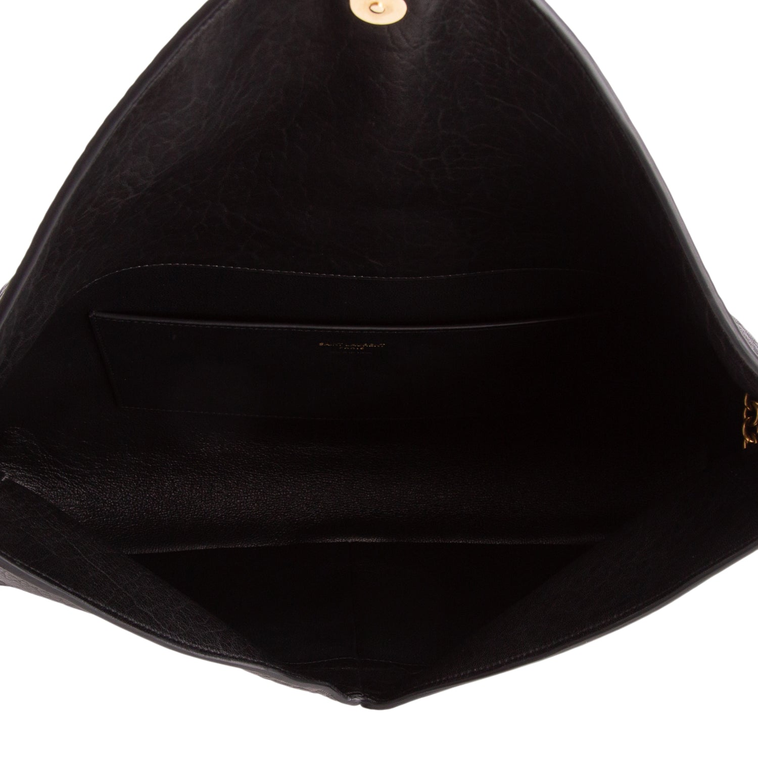 Saint Laurent 2025 Black Grained Lambskin Large Cassandre Envelope Pouch on Chain