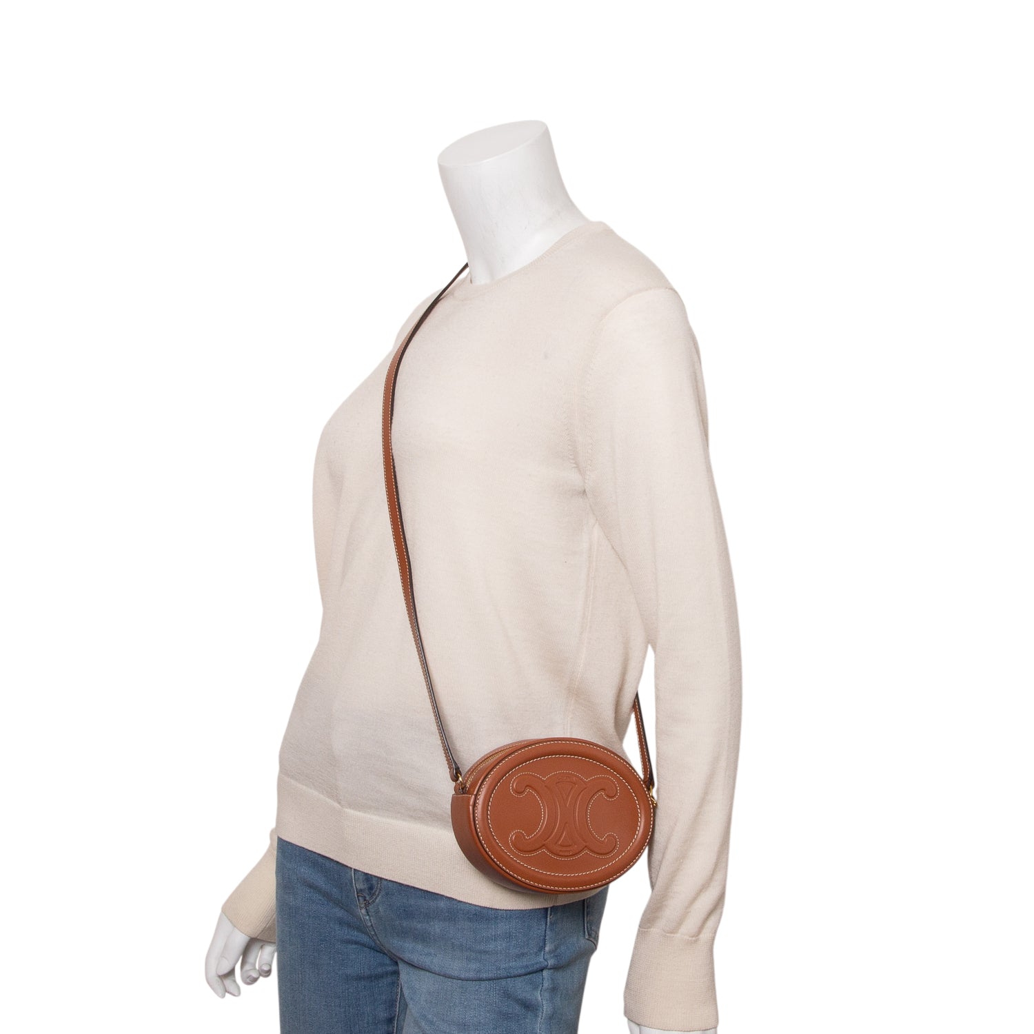 Celine 2021 Brown Smooth Calfskin Triomphe Oval Crossbody