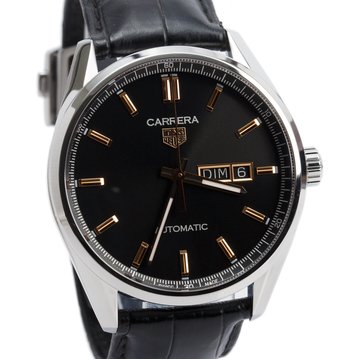 Tag Heuer Stainless Steel Carrera Day-Date 41 MM Automatic Watch Black Dial WBN2013 w/ Box & Papers
