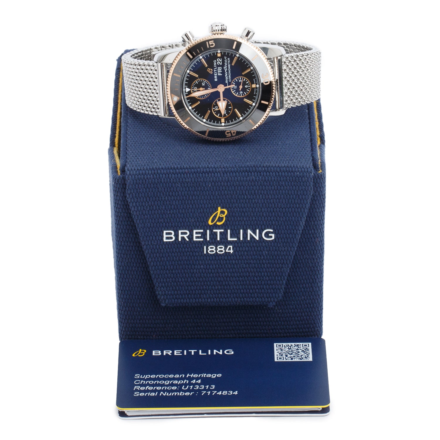 Breitling Stainless Steel & 18k Rose Gold Superocean Heritage Chronograph 44 MM Automatic Watch Black Dial U13313 w/ Box