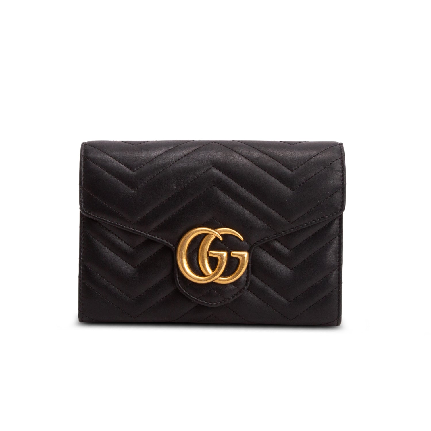 Gucci Black Calfskin Matelasse GG Marmont Wallet on Chain