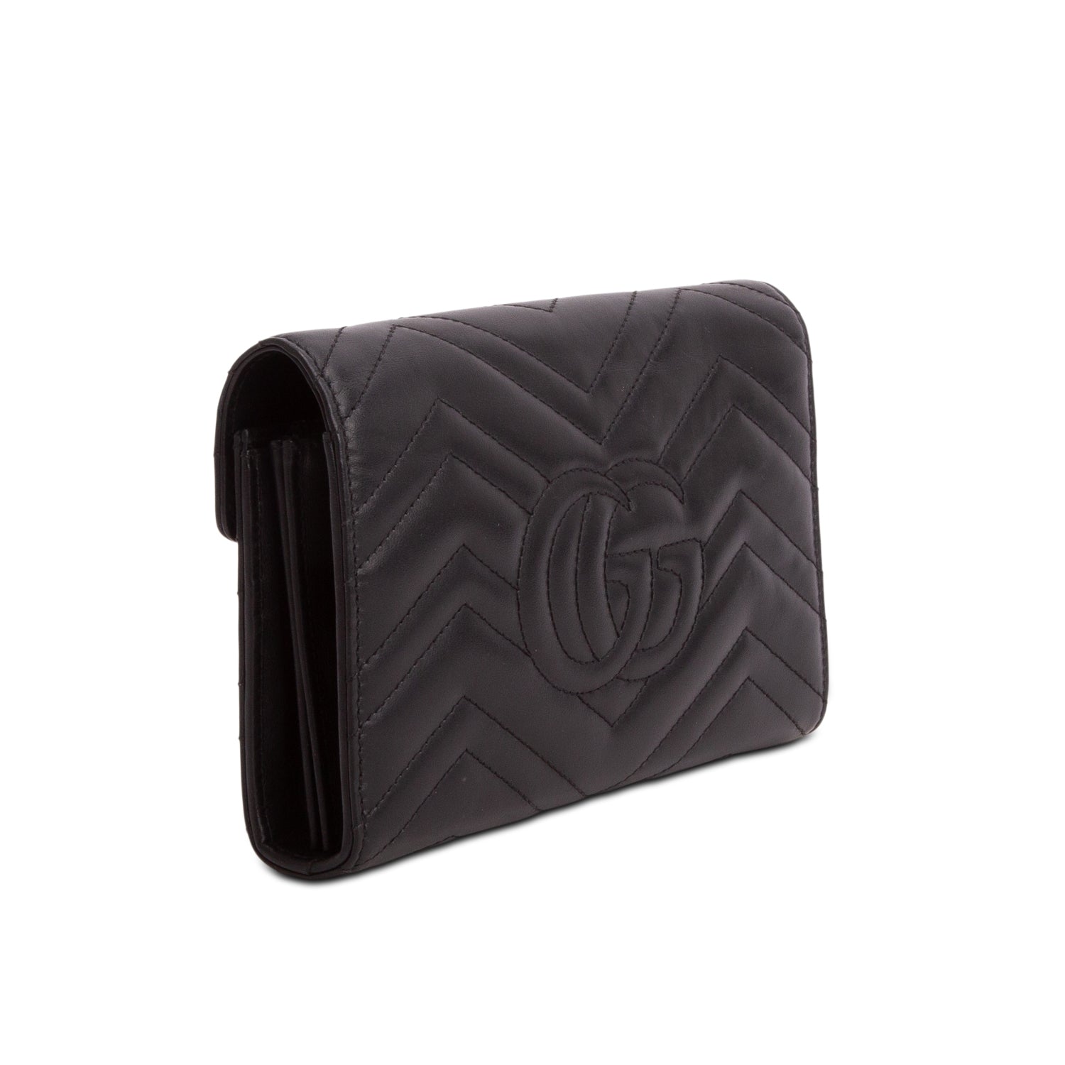 Gucci Black Calfskin Matelasse GG Marmont Wallet on Chain