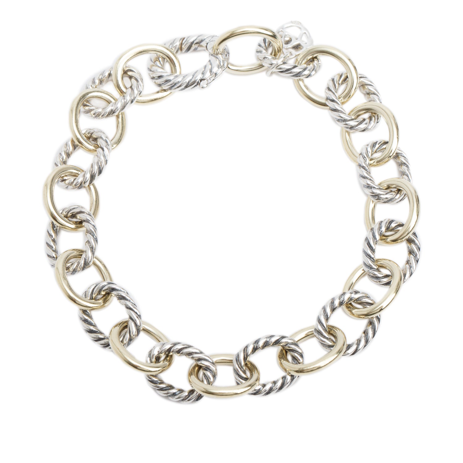 David Yurman Sterling Silver & 18k Yellow Gold 10 MM Oval Link Chain Bracelet, 7.5"