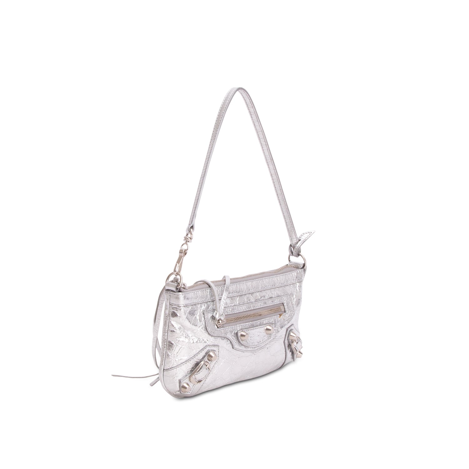Balenciaga Silver Arena Lambskin Le City Pouch w/ Straps