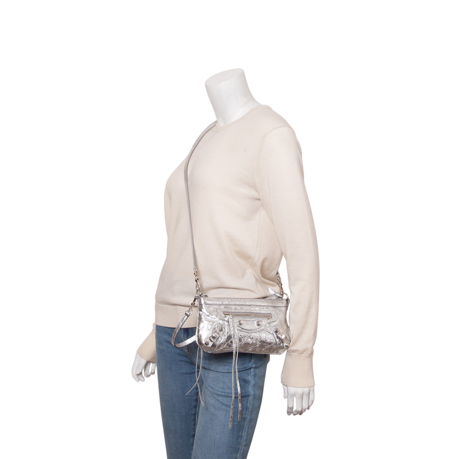Balenciaga Silver Arena Lambskin Le City Pouch w/ Straps