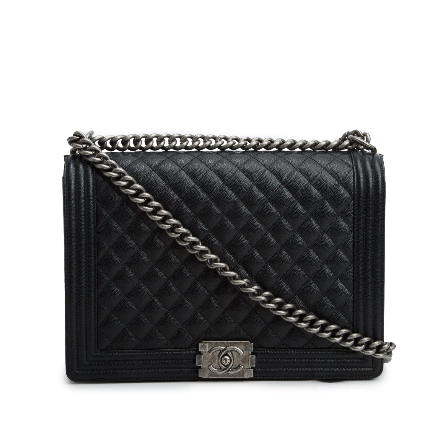 Chanel 2020 Black Caviar Quilted Large Boy Flap w/ Box, Authenticity Card & Receipt