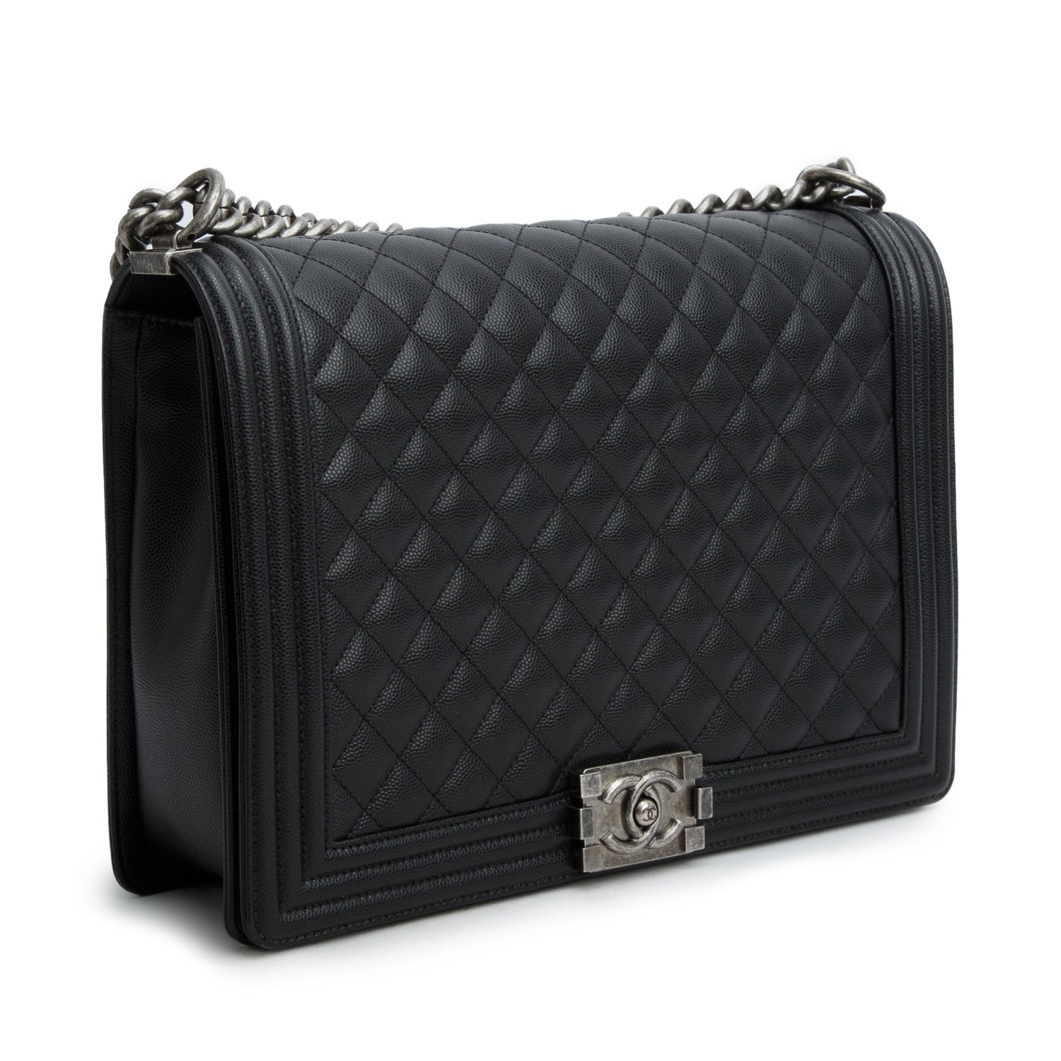 Chanel 2020 Black Caviar Quilted Large Boy Flap w/ Box, Authenticity Card & Receipt