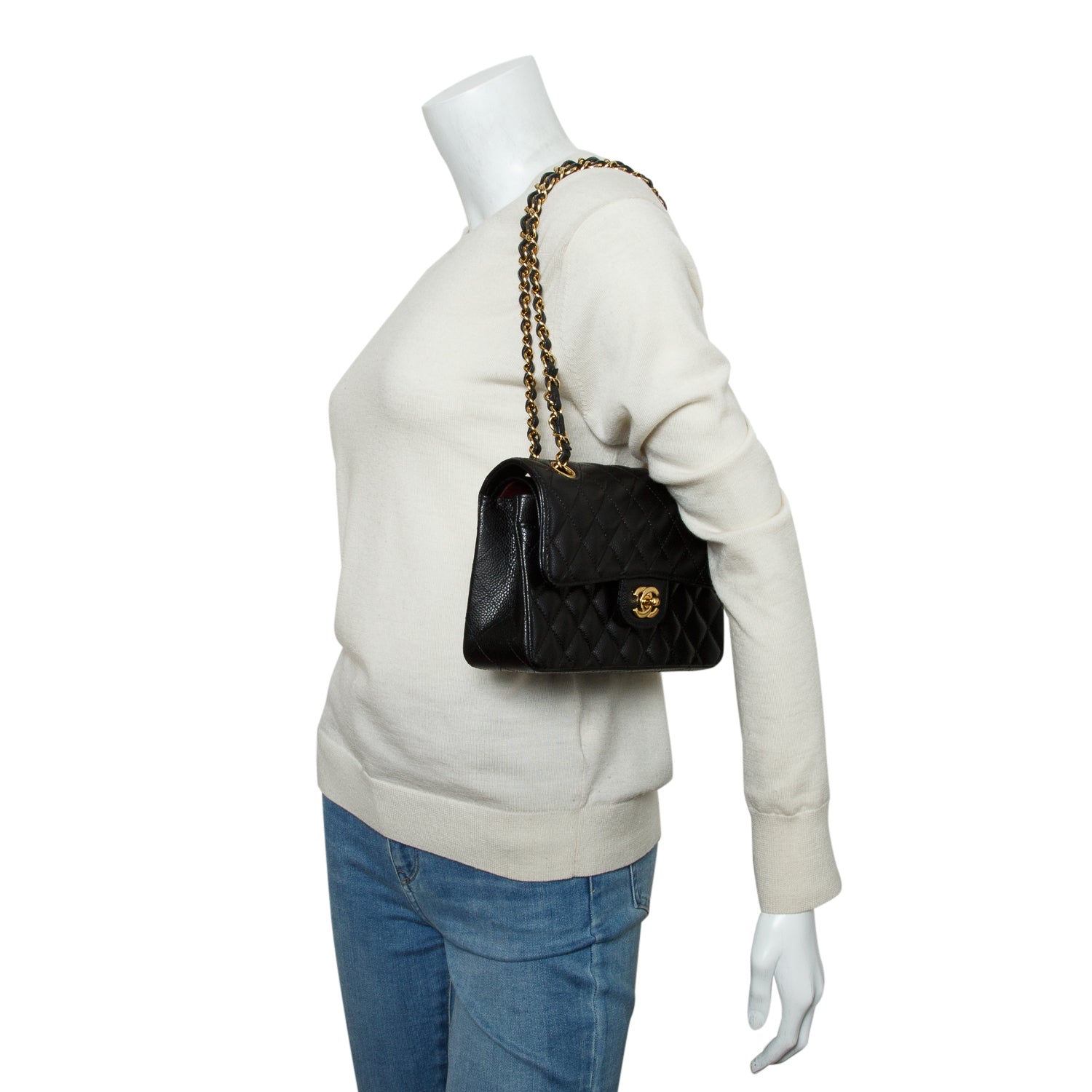Chanel 2022 Black Quilted Caviar Leather Classic Small Double Flap Bag w/ Box & Receipt