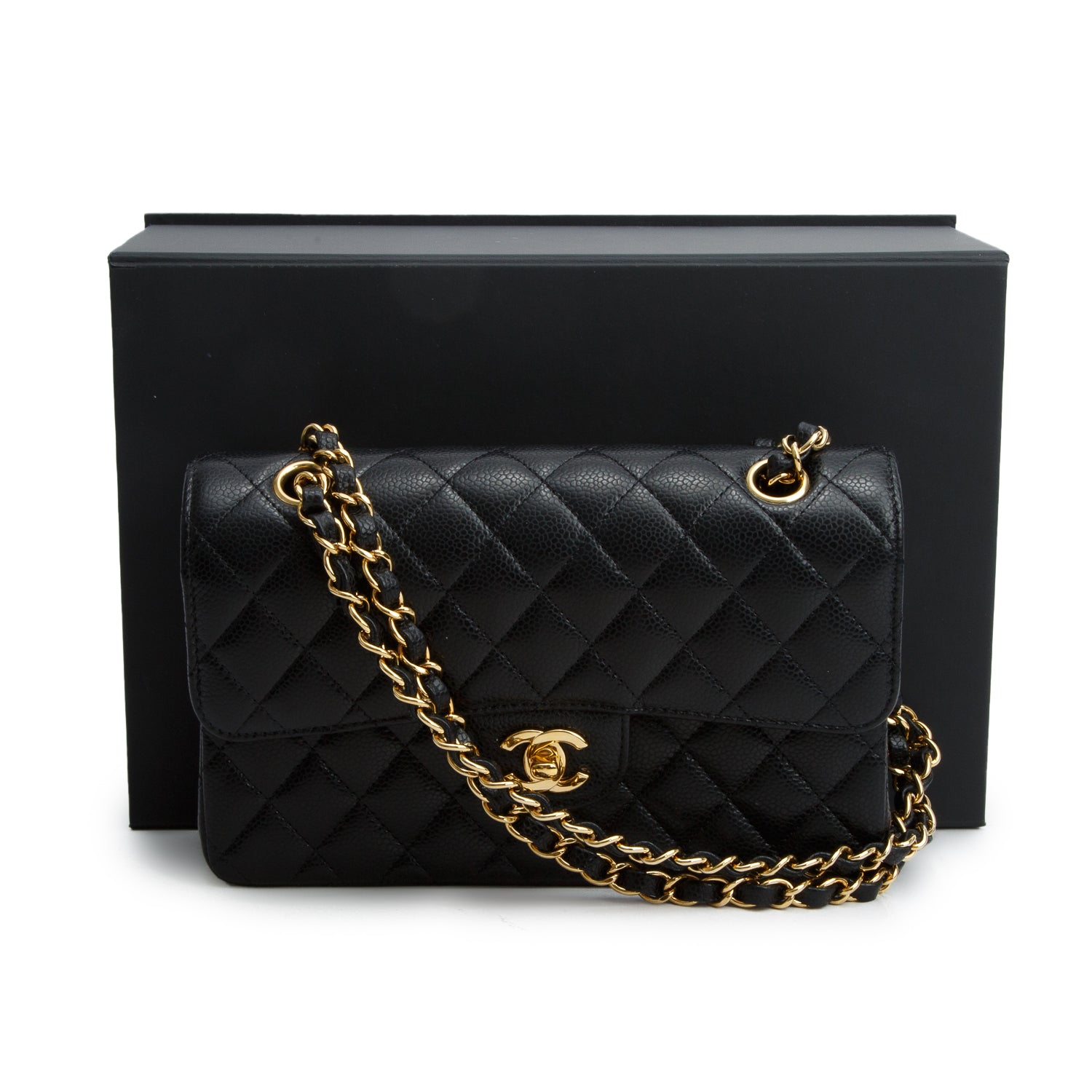Chanel 2022 Black Quilted Caviar Leather Classic Small Double Flap Bag w/ Box & Receipt