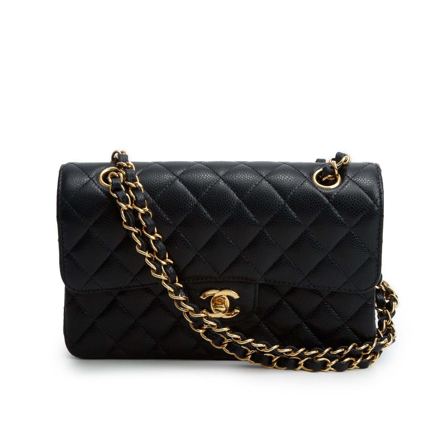 Chanel 2022 Black Quilted Caviar Leather Classic Small Double Flap Bag w/ Box & Receipt
