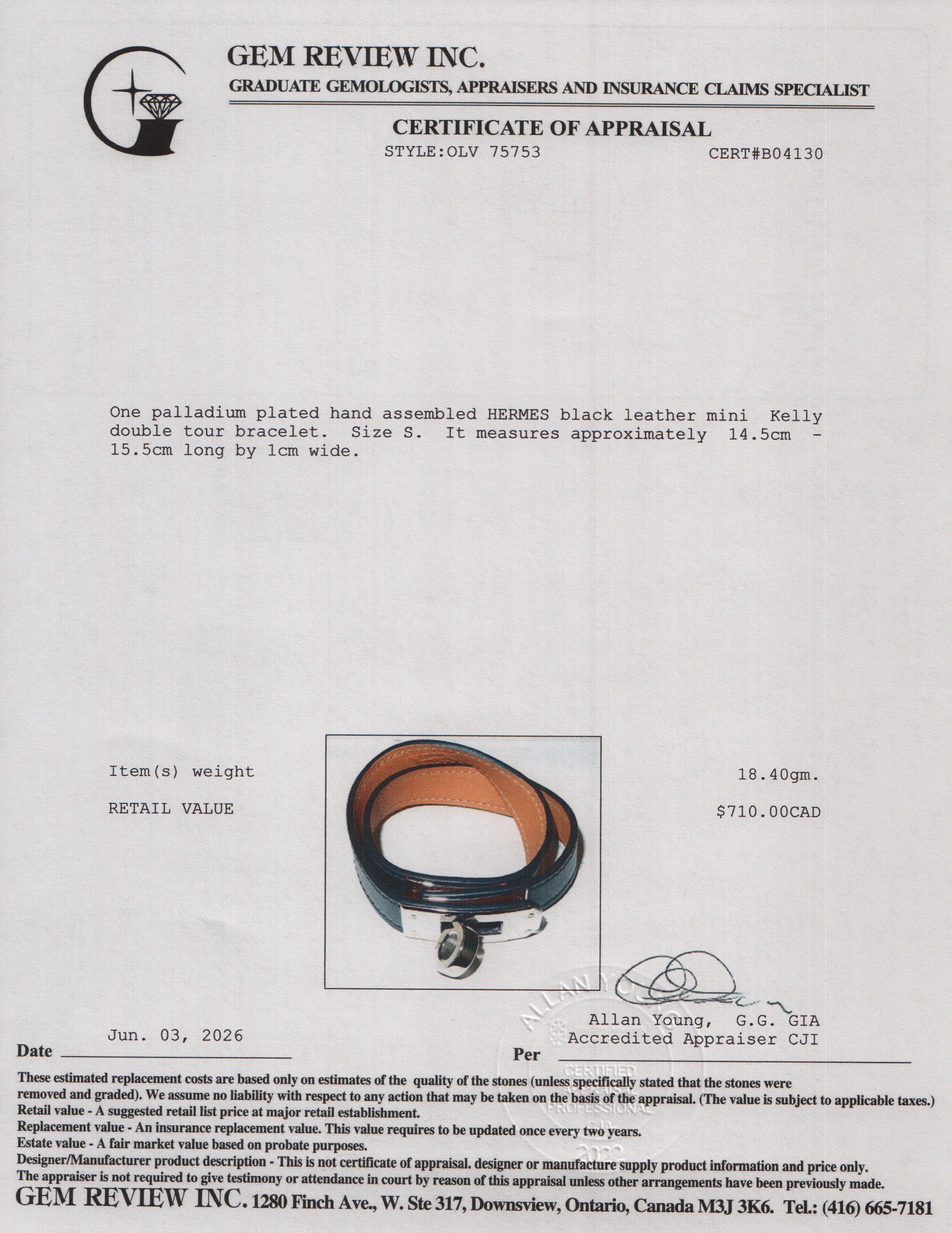 Hermes Palladium Plated Black Leather Mini Kelly Double Tour Bracelet, Size S
