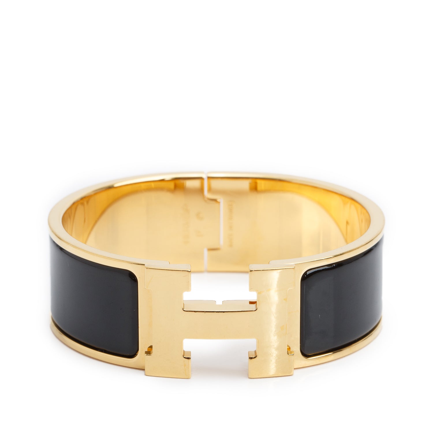 Hermes Gold Plated Black Enamel 12 MM Clic H Bracelet