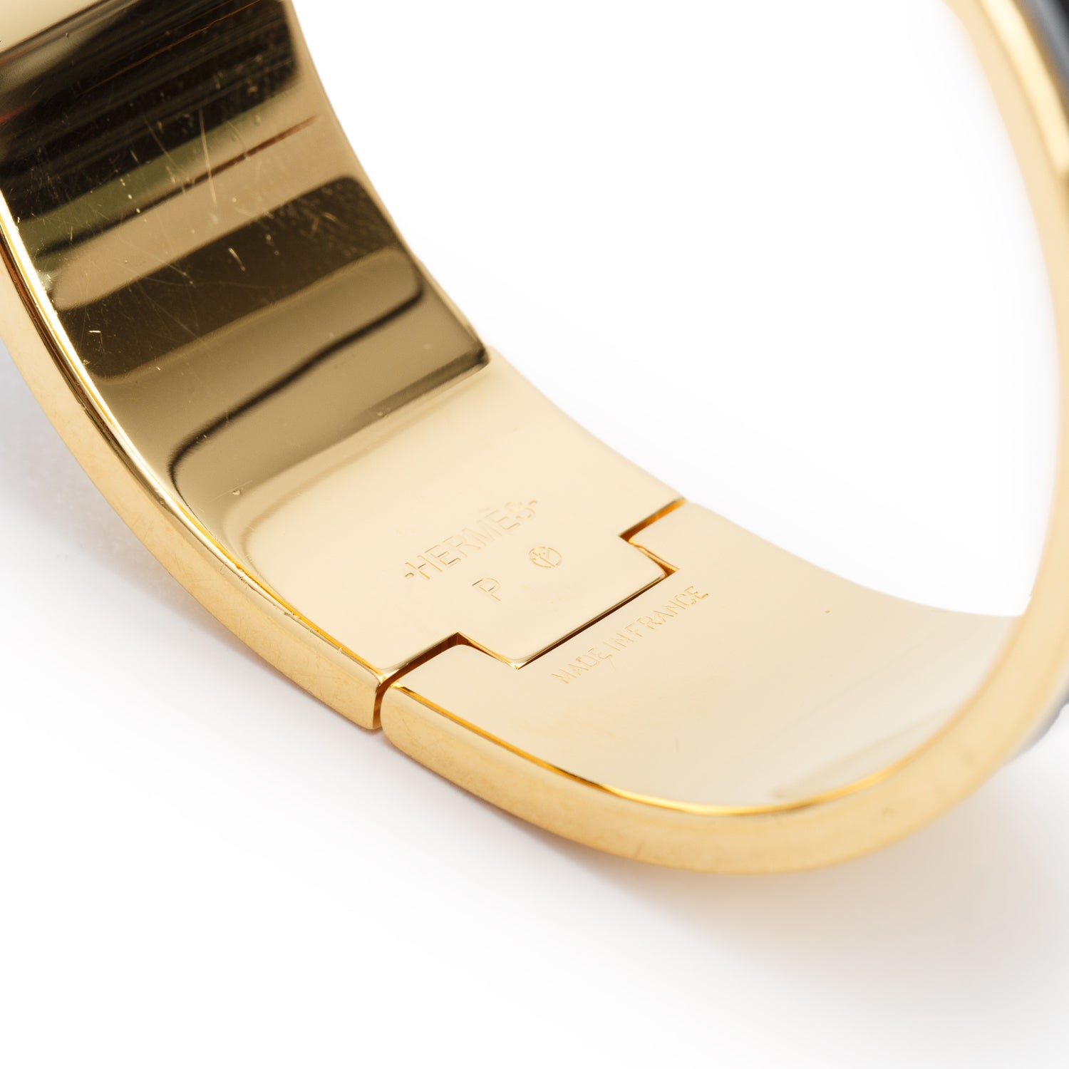 Hermes Gold Plated Black Enamel 12 MM Clic H Bracelet