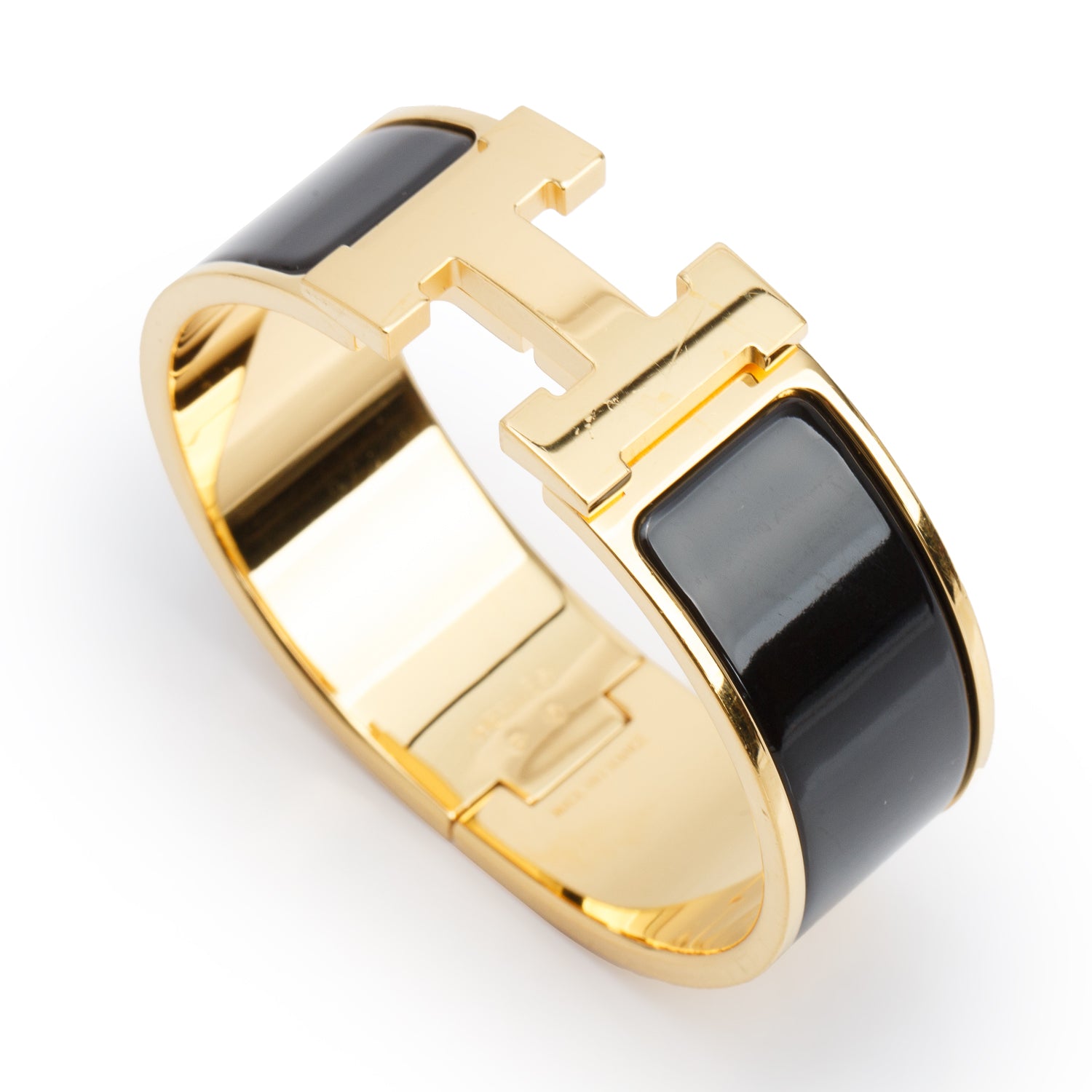 Hermes Gold Plated Black Enamel 12 MM Clic H Bracelet