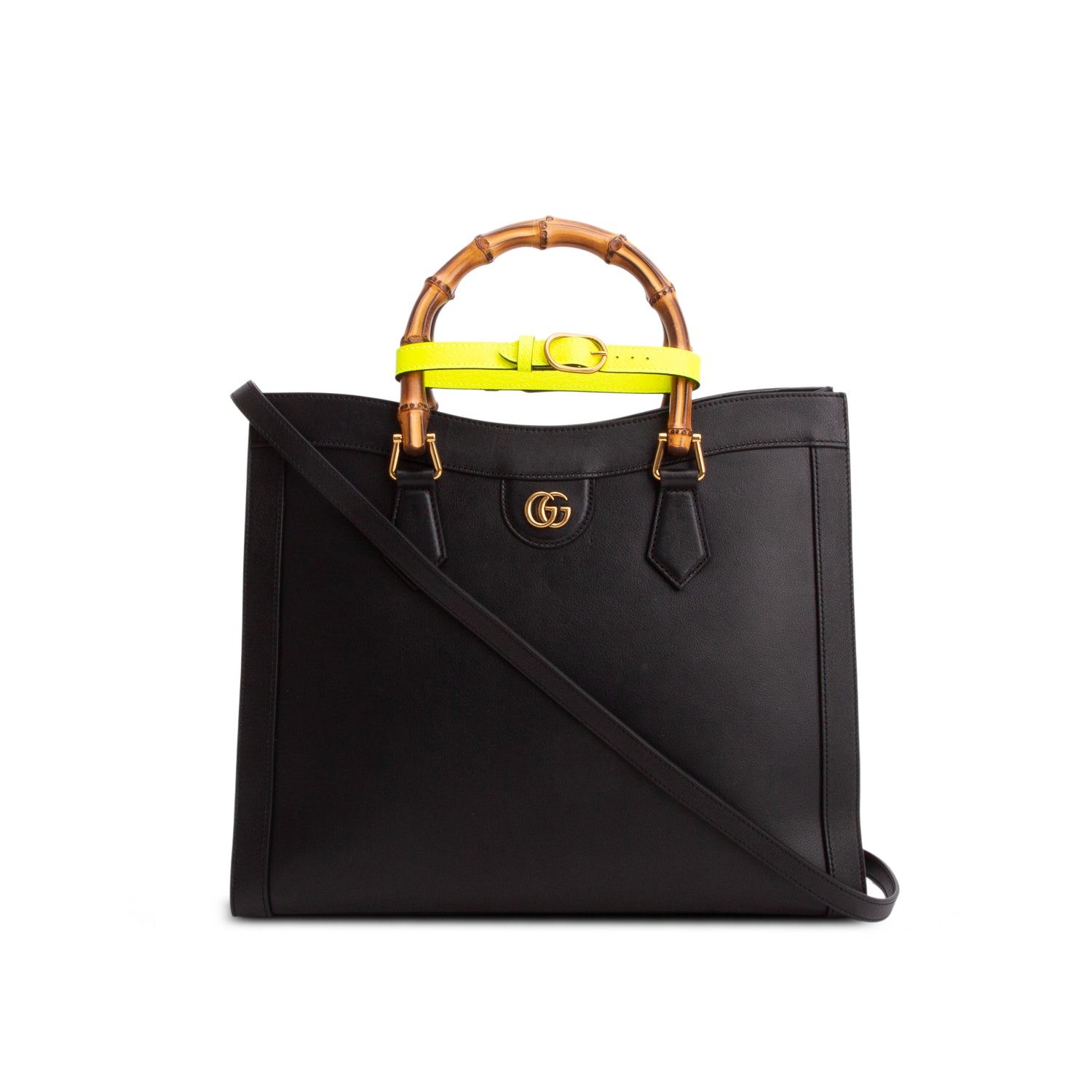 Gucci Black Textured Dollar Calfskin Medium Diana Tote Bag w/ Strap