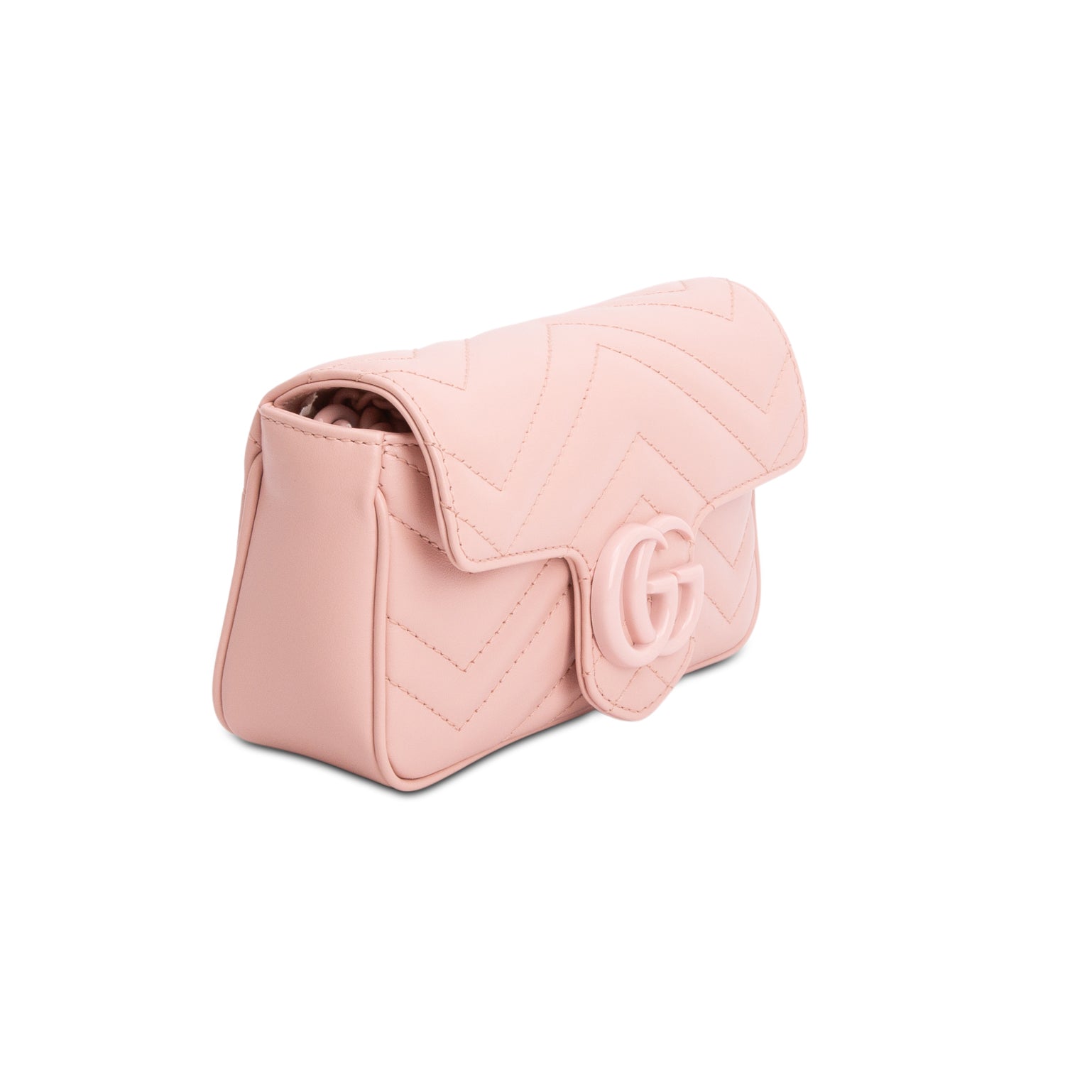 Gucci Pink Calfskin Matelasse Monochrome GG Marmont Chain Belt Bag w/ Box