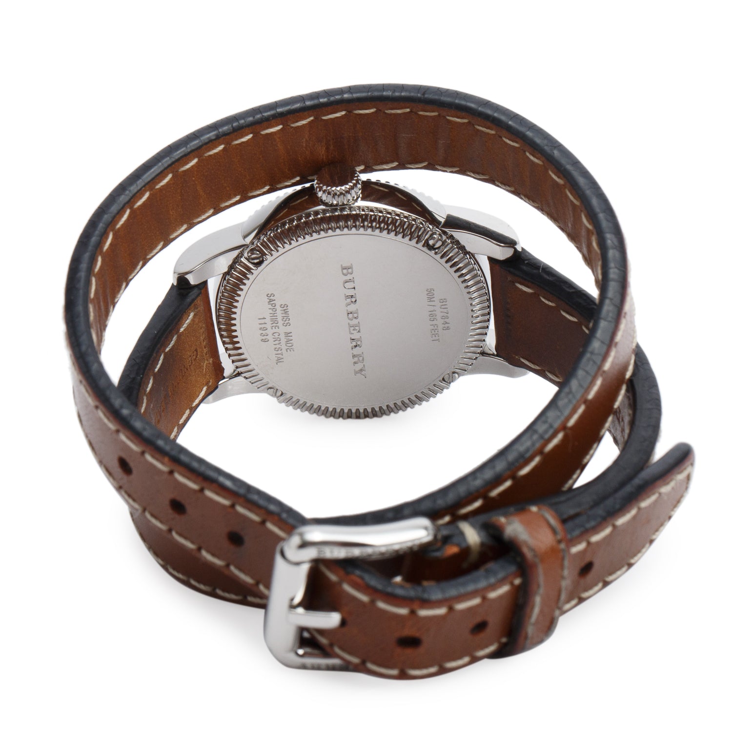 Burberry Stainless Steel BU7848 30 MM Utilitarian Double Wrap Quartz Watch White Dial w/ Box