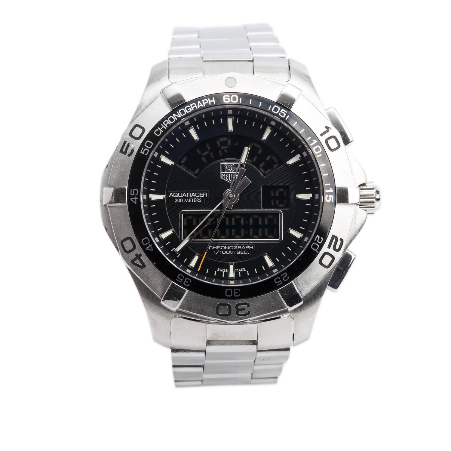 Tag Heuer Stainless Steel Aquaracer 43 mm Chronograph Quartz Digital Watch Black Dial CAF1010