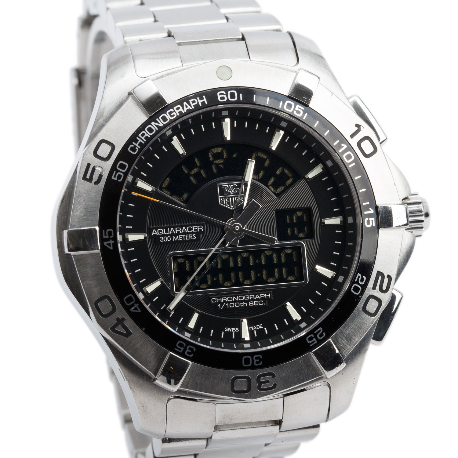 Tag Heuer Stainless Steel Aquaracer 43 mm Chronograph Quartz Digital Watch Black Dial CAF1010