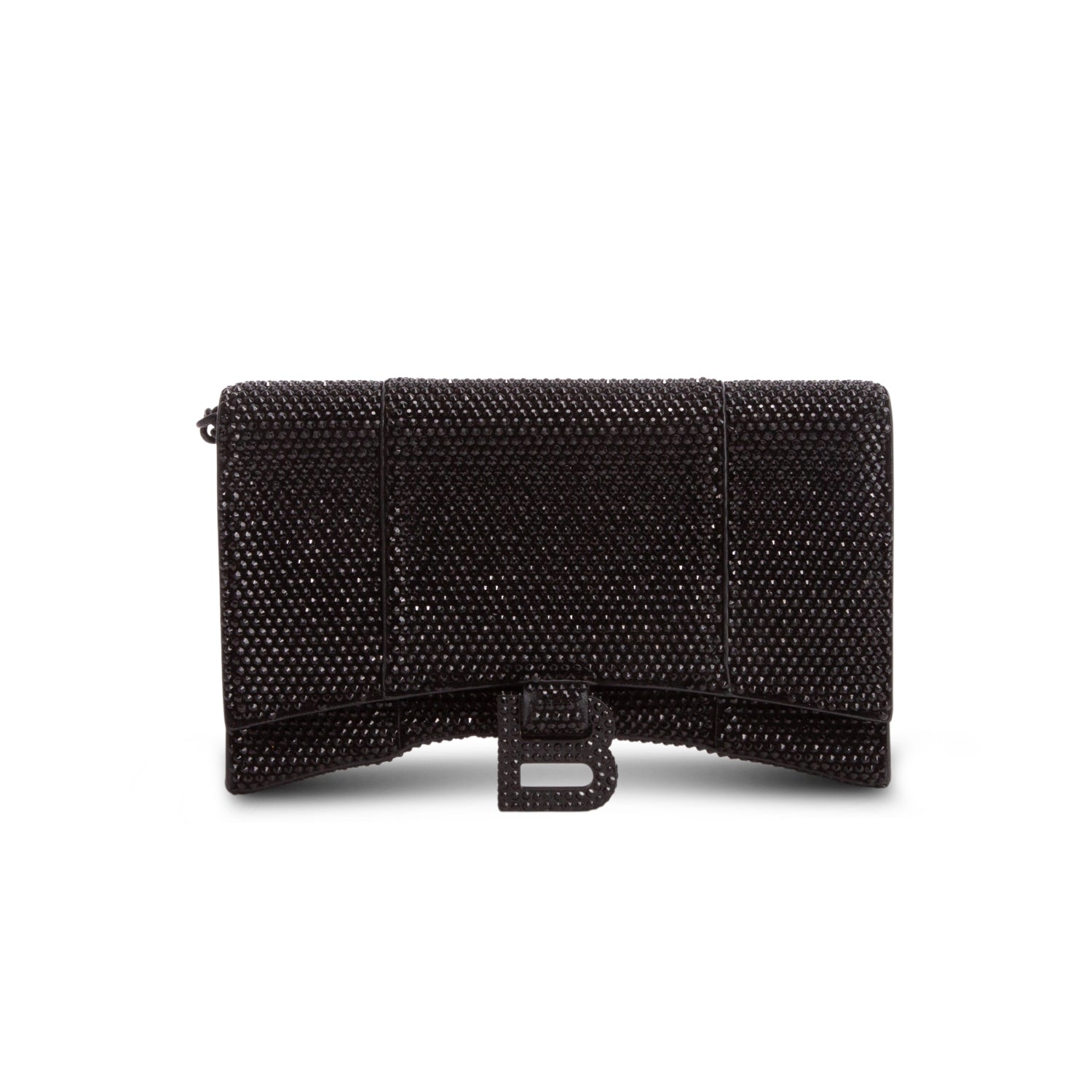 Balenciaga Black Rhinestone Hourglass Wallet on Chain