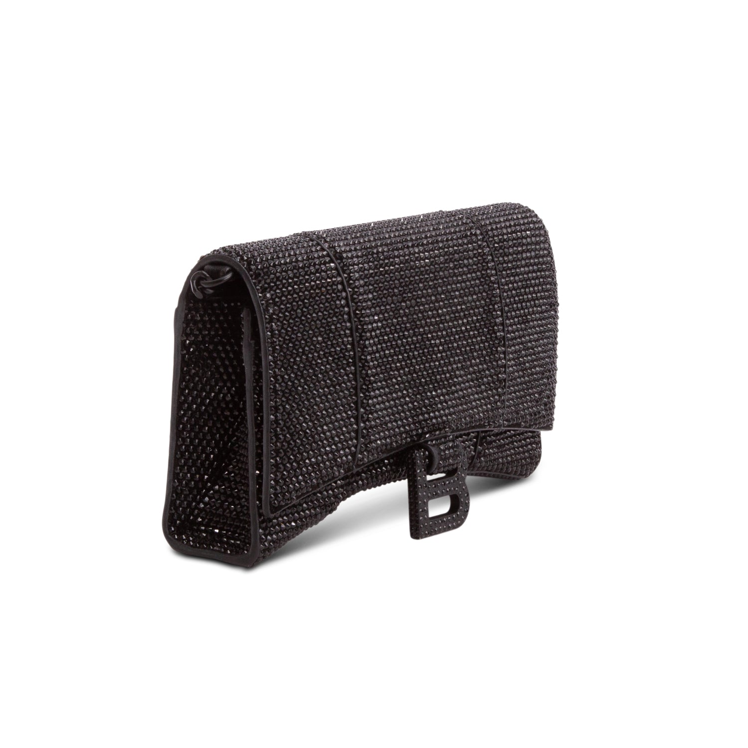 Balenciaga Black Rhinestone Hourglass Wallet on Chain