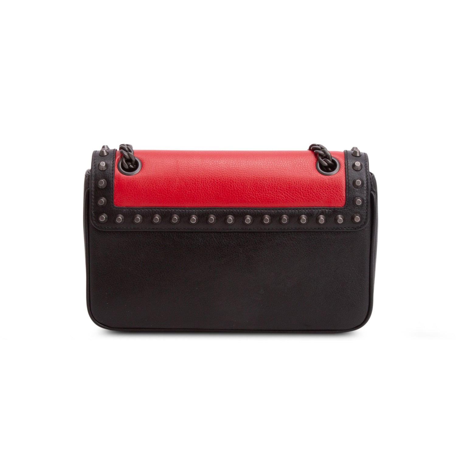 Prada Red/Black Glace Calf Leather Studded Camera Crossbody Bag