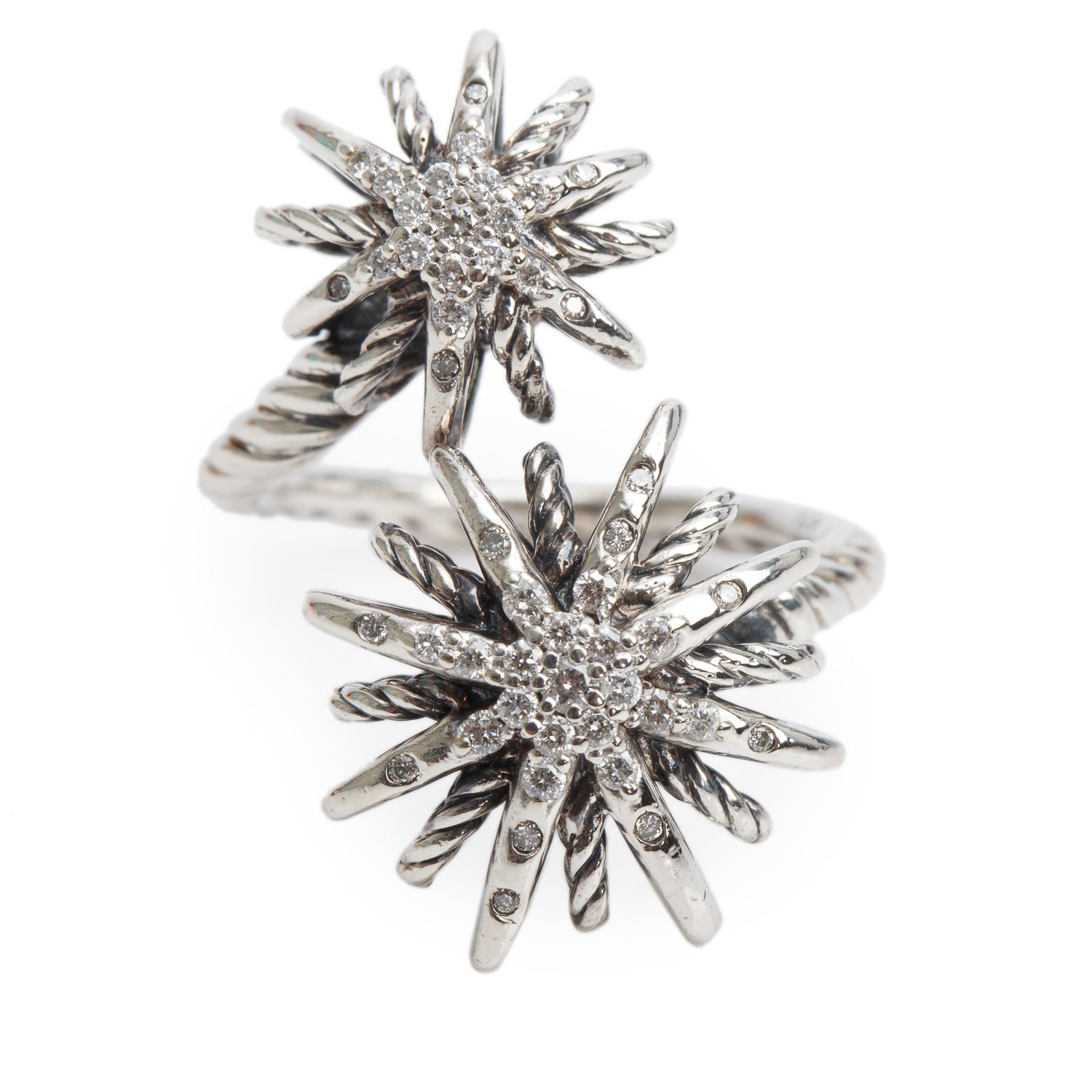 David Yurman Sterling Silver Diamond Starburst Bypass Ring, Size 4