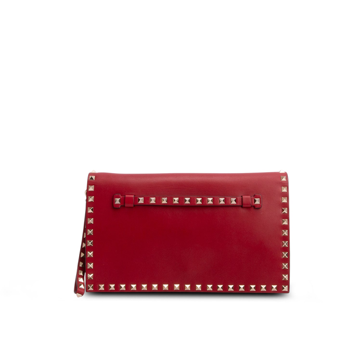 Valentino Red Nappa Rockstud Wristlet Clutch