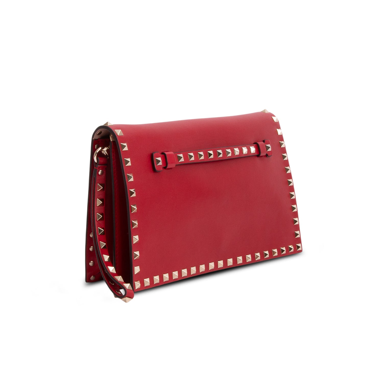 Valentino Red Nappa Rockstud Wristlet Clutch