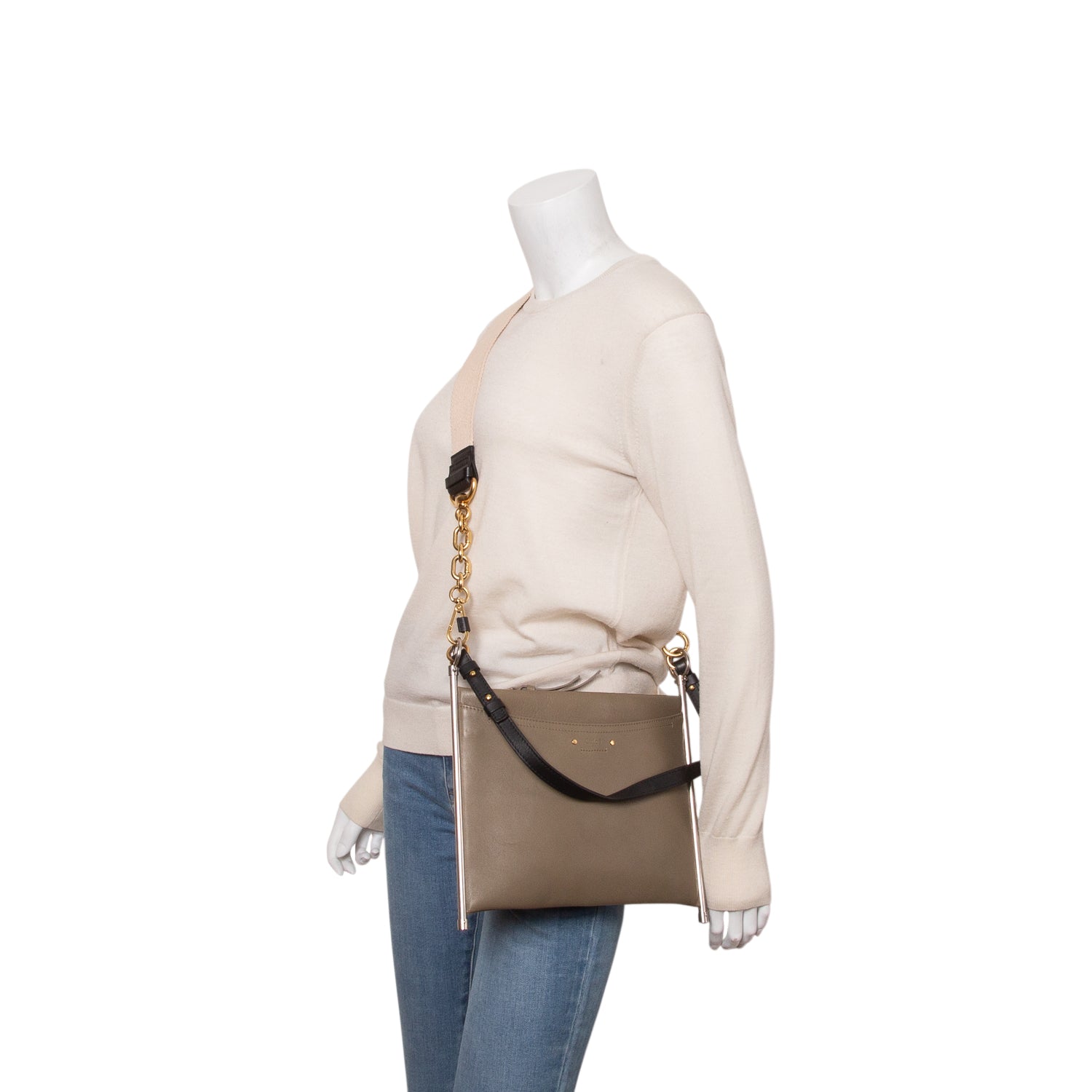 Chloe Taupe Calfskin Leather Medium Roy Clutch Crossbody w/ Straps