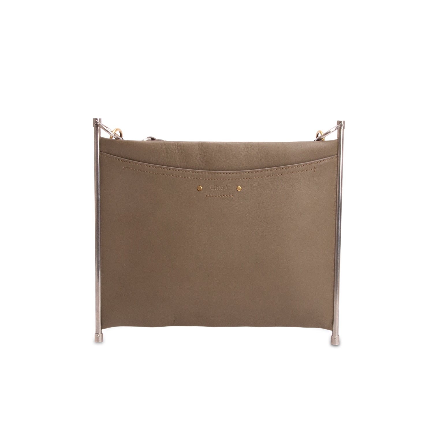 Chloe Taupe Calfskin Leather Medium Roy Clutch Crossbody w/ Straps