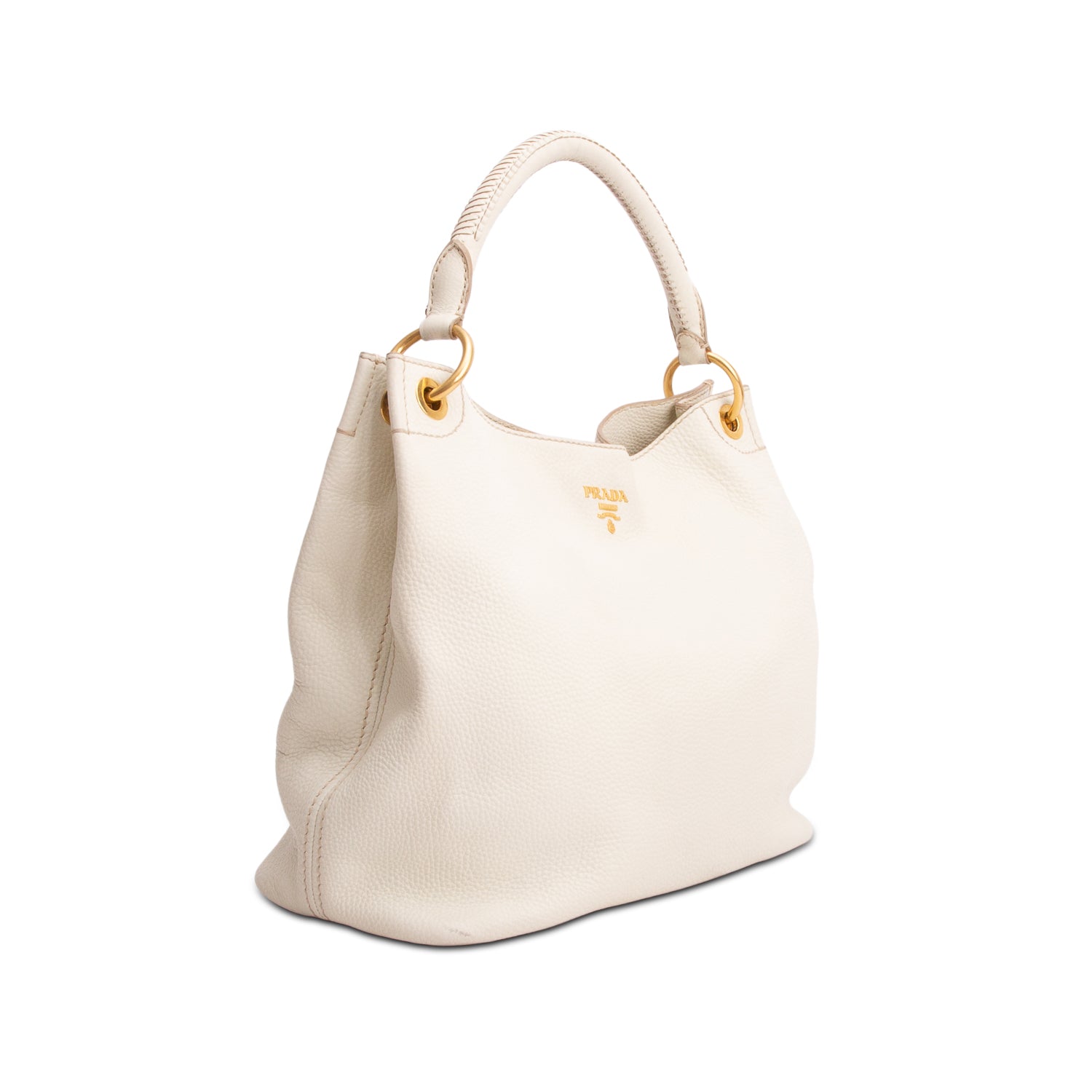 Prada White Vitello Daino Hobo