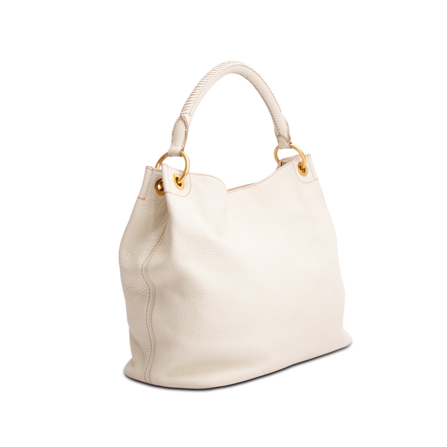Prada White Vitello Daino Hobo