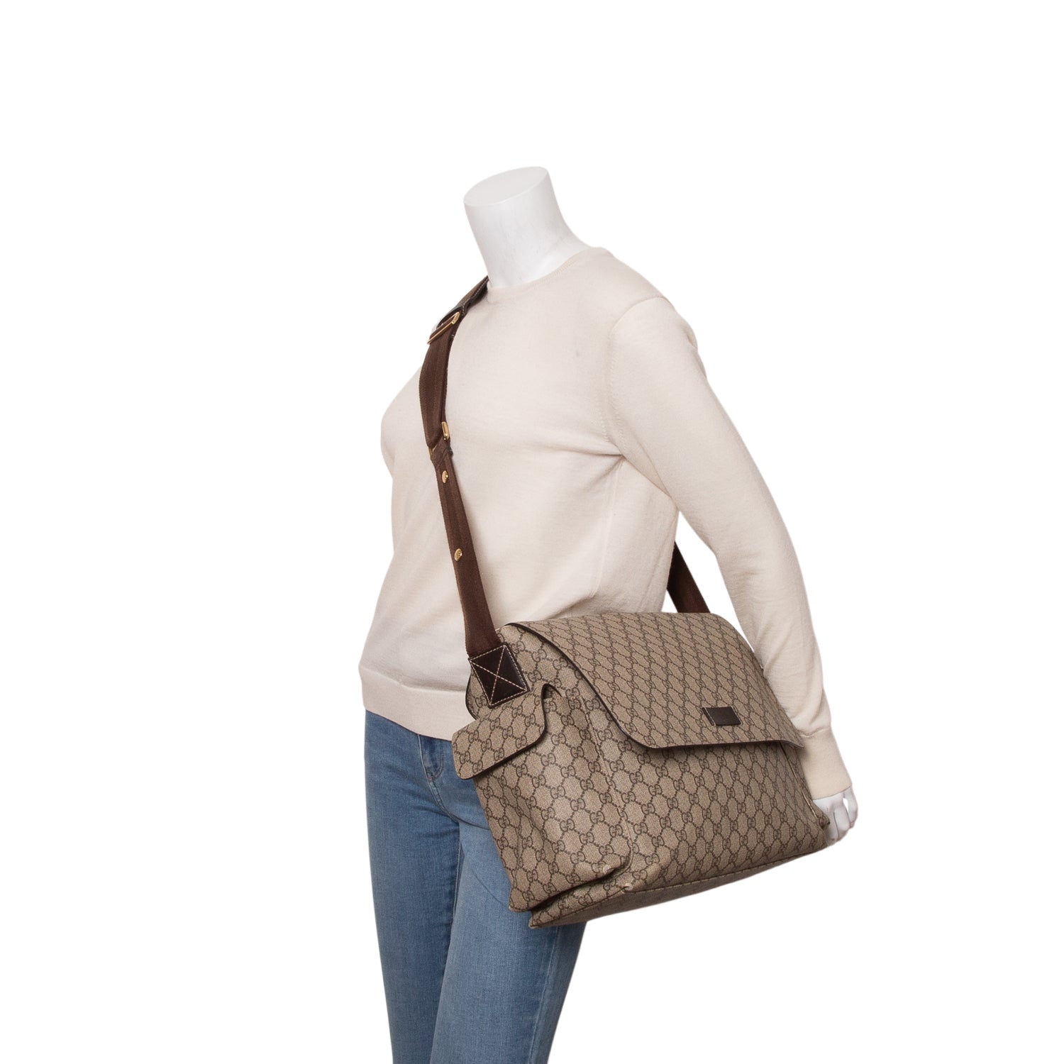 Gucci Beige GG Supreme Monogram Large Diaper Bag