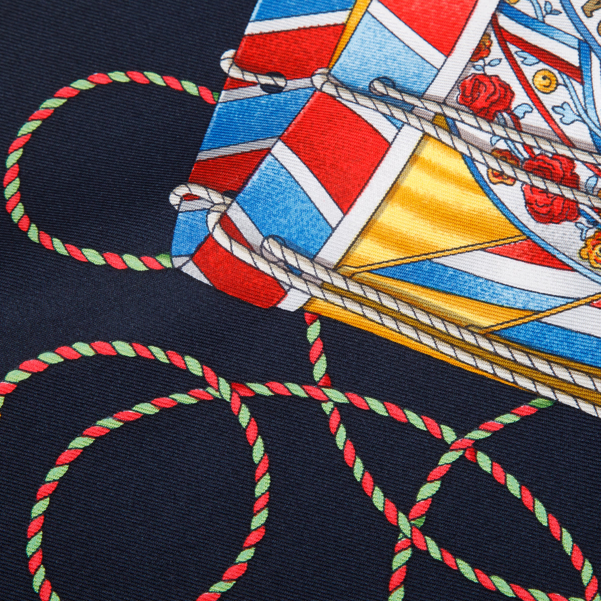 Hermes Blue & Multicolor 'Les Tambours' Silk Scarf 90 w/ Box