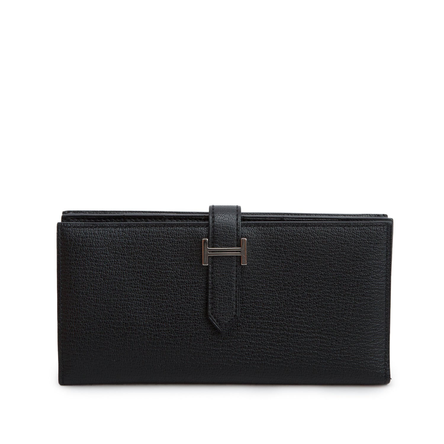 Hermes Noir Chevre Mysore Leather Bearn Gusset Wallet w/ Box