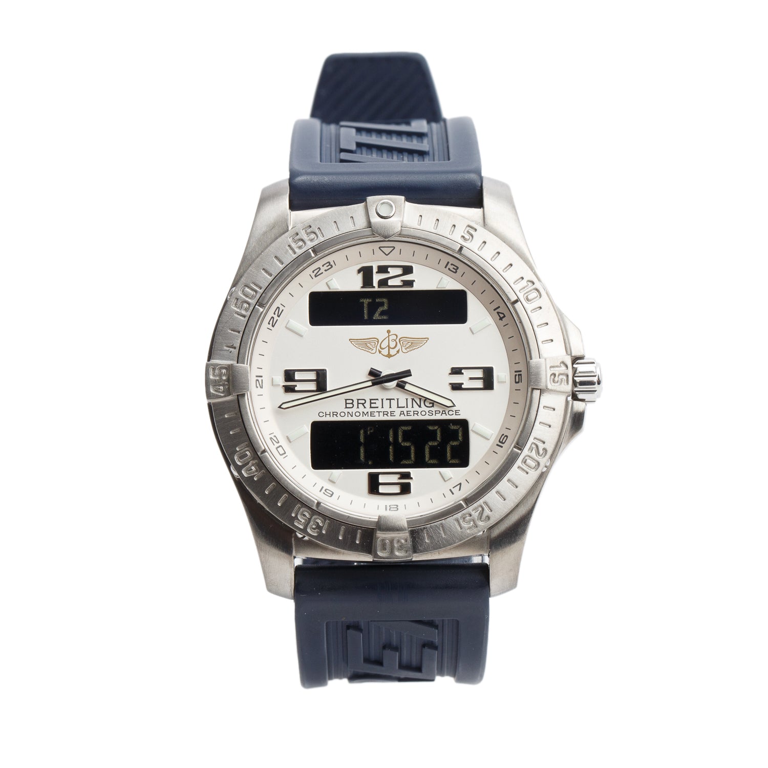 Breitling Titanium Aerospace Avantage 42 MM Analog Digital Quartz Watch Silver Dial E79362