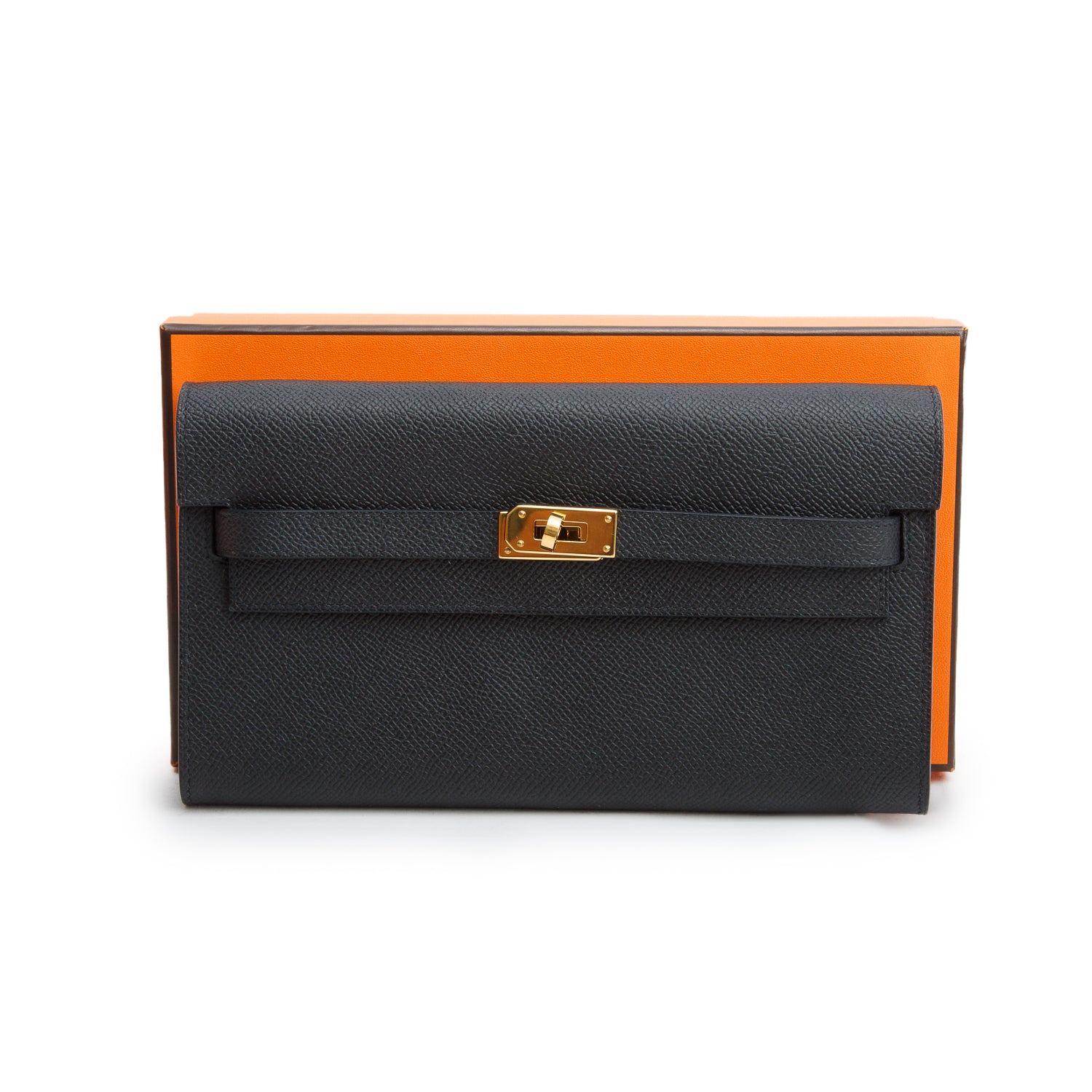 Hermes 2025 Noir Epsom Leather Kelly Wallet To Go w/ Strap & Box